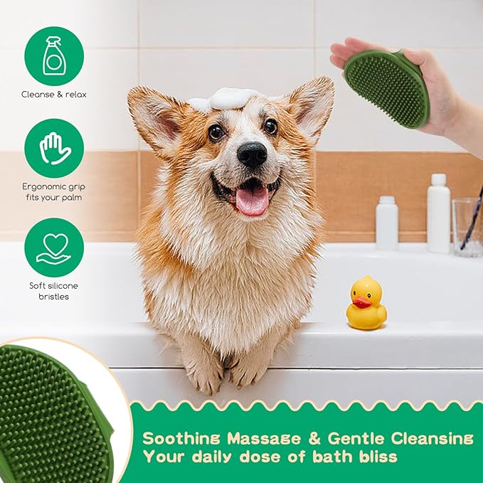 Nobleza 6PCS Dog Grooming Kit, Self-Cleaning Slicker Brush with Massage Tips, Dematting Comb for Shedding and Tangles, Ergonomic Bath Brush, Adjustable Handle, Safe for Dog Cat Puppy, Green