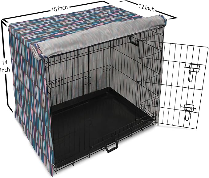 Ambesonne Mid Century Dog Crate Cover, Modern Style Retro Pattern Droplet Shapes Mosaic in Tones, Easy to Use Pet Kennel Cover for Small Dogs Puppies Kittens, 18 Inch, Taupe Blue