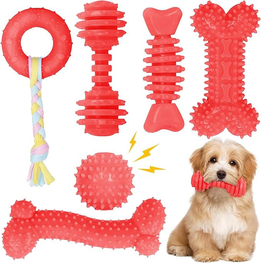 Puppy Toys, 6 Pack Dog Chew Toys for Puppy, Cute Red Small Dog Toys, Teething Toys for Puppies, Soft Durable Interactive Chew Toy for Small Dogs
