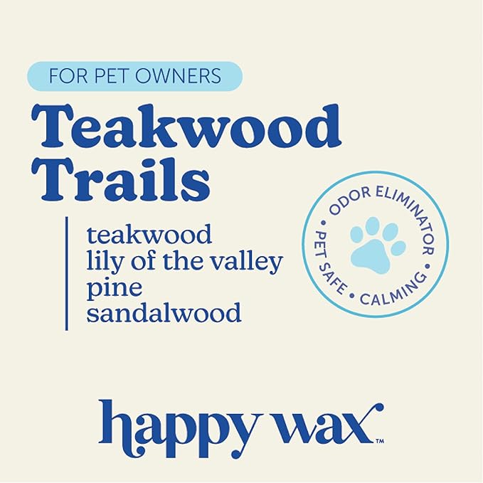 Happy Wax Pet Scents Mix Premium Scented, Non Toxic, Pet Safe, Odor Eliminating, Dye-Free Soy Wax Melts – 6 Total Oz: Lavender Fields for Dogs, Sugared Fruit for Cats and Teakwood Trails for Pets