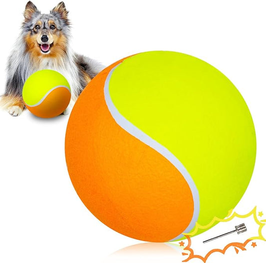 Giant Dog Tennis Ball Big Pet Toys Outdoor Sports Ball with Inflating Needles for Small Medium Large Dog (Yellow+Orange, 9.5inch)