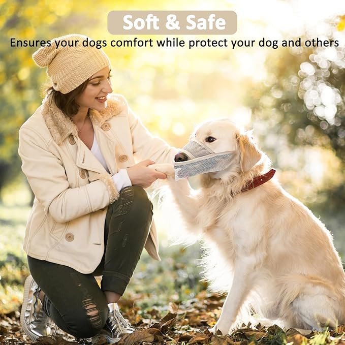Crazy Felix Nylon Dog Muzzle for Small Medium Large Dogs, Air Mesh Breathable and Drinkable Pet Muzzle for Anti-Biting Anti-Barking Licking (XXS, Beige)