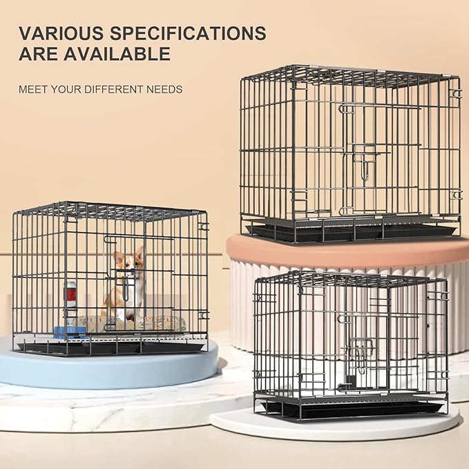 Heavy-Duty Steel Dog Crate - Foldable Single/Door Pet Kennel with Secure Lock, 19.5"x13.4"x16.3" Indoor Cage for Small/Medium Dogs, Gray