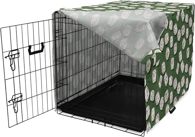 Lunarable Casino Dog Crate Cover, Cartoon Style Dices Pattern on Green Background Chance Game Lucky Jackpot, Easy to Use Pet Kennel Cover for Cats & Medium Dogs, 24 Inch, Green Cream Black