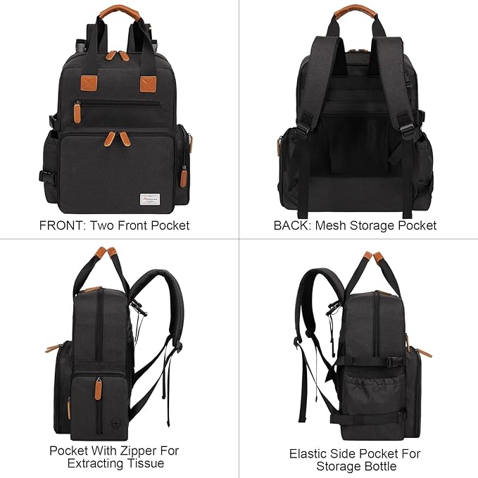 Modoker Dog Travel Bag, Airline Approved Backpack for Pet Accessories Organizer, Tote Weekend Bag with 2 Dog Food Storage Containers, 2 Collapsible Dog Bowls, 1 Pet Mat, Black