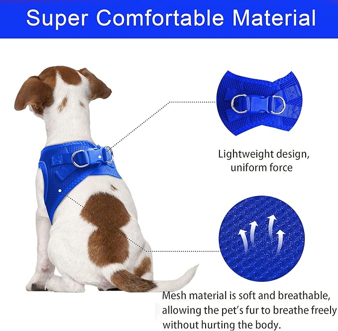 TwoEar Dog Vest Harness Reflective, No-Pull Pet Harness Easy Control with Breathable Mesh, Soft Puppy Step-in Harness No-Choke for Outdoor Walking, Training for Small Dogs(S, Blue)