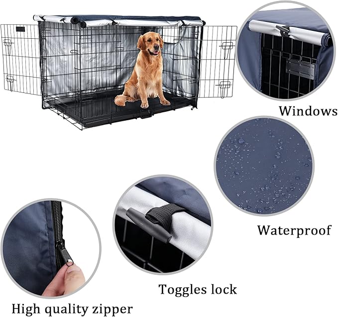 Senmortar Double Door Dog Crate Cover Wire Dog Cage Cover Waterproof Durable Lightweight 420D Polyester for Pet Crates Dark Blue 42 inches