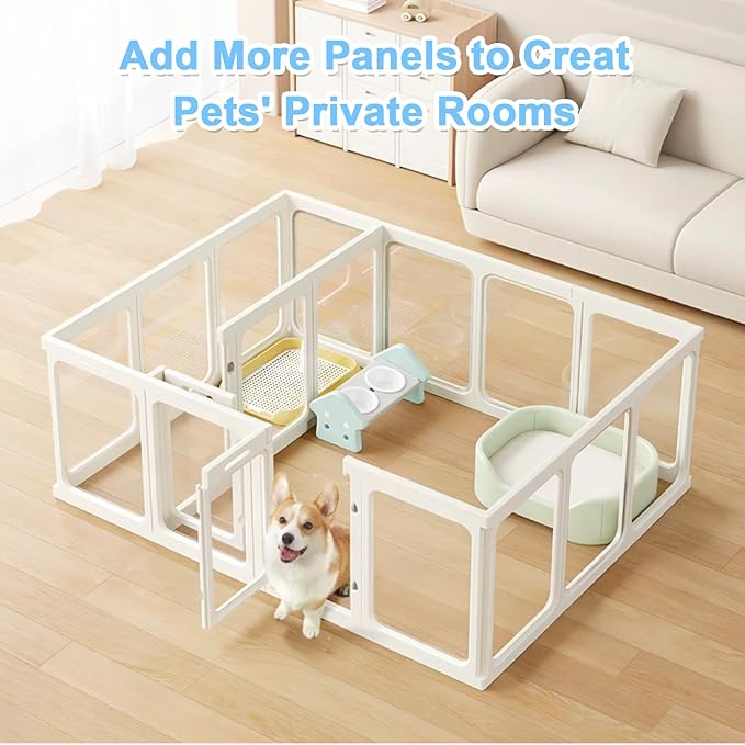 Clear Acrylic Dog Playpen Transparent Pet Playpen Indoor-Easy Assemble and Disassemble Dog Fence-Clear Pet Pen Dog Playpen for Puppy Bunny Cat Pig(23.6" H, 9 Panels+1 Door) White