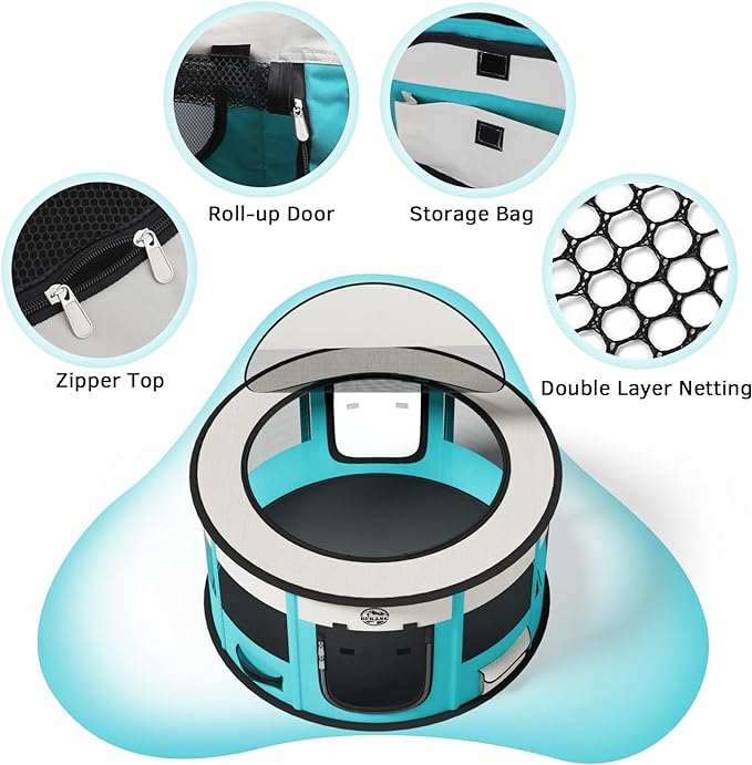 Playpen for Dogs, 44"*44"*24" Large Foldable Pet Play Pens Indoor Outdoor Exercise Pen with Carrying Case Food Bowl for Cat Puppy Rabbit