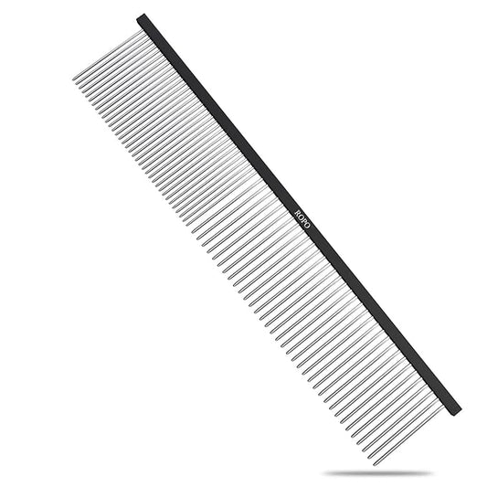 ROPO Dog Comb Tool for Removing Matted Fur - Pet Dematting Comb with Rounded Teeth and Non-Slip Grip Handle - Prevents Knots and Mats for Long and Short Haired Pets (Square handle, Black)
