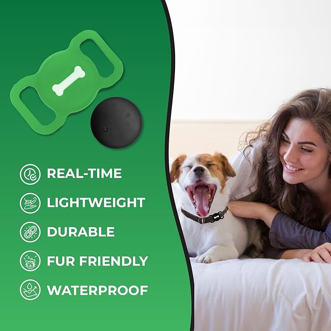 Smart Pet Tracker, Dog Tracker with Collar Holder, Smart Tag for Seamless Location Tracking, Work with Find My, Not GPS Tracker (Green)