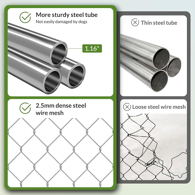 Rovibek 10x10 Ft Outdoor Dog Kennel, Outside Dog Kennel with Roof, Dog Kennels Outdoor with 2 Steel Dog Bowls, Outside Kennel for Large Dogs
