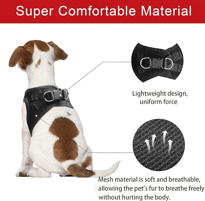 TwoEar Dog Vest Harness Reflective, No-Pull Pet Harness Easy Control with Breathable Mesh, Soft Puppy Step-in Harness No-Choke for Outdoor Walking, Training for Medium Dogs(M, Black)