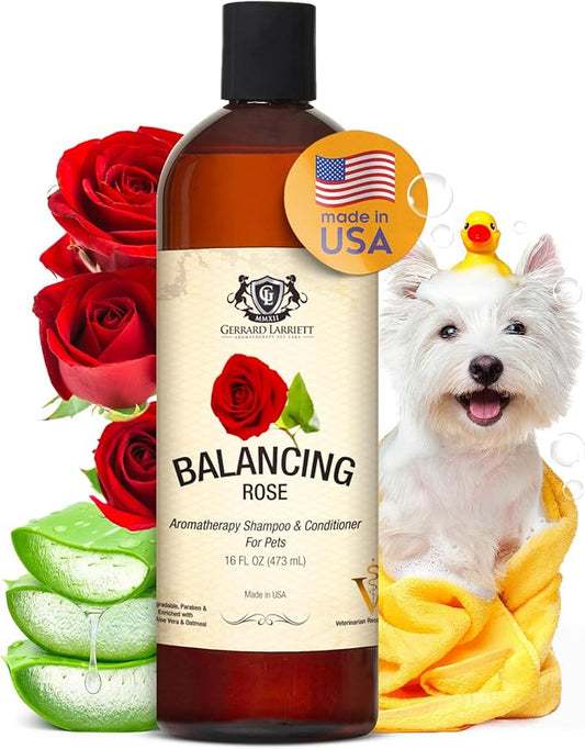 Dog Shampoo and Conditioner Balancing Rose 16 Fl Oz Dog Shampoo Itchy Skin Relief, Aromatherapy Natural Dog Shampoo for Smelly Dogs with Aloe Vera, Rose & Oatmeal Shampoo for Dogs by Gerrard Larriett
