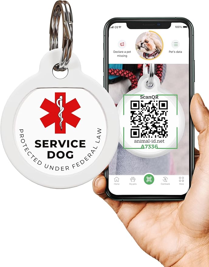 QR Code Pet Tag Service Dog ID - ESA - Emotional Support Service Dog Name Tags (Service Dog, S)