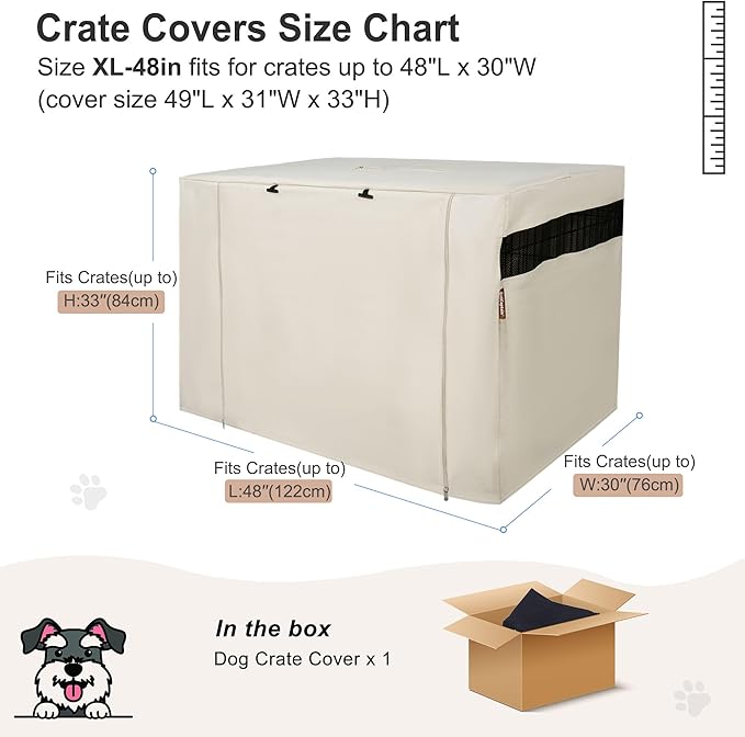 HiCaptain Polyester Dog Crate Cover - Durable Windproof Pet Kennel Cover for Wire Crate Indoor Outdoor Protection (48 inches, Light Tan)