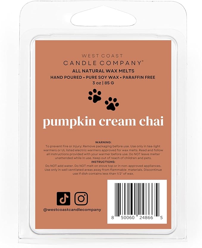 Pet Friendly Wax Melts | All Natural Dog Safe | Non-Toxic | Pet Odor Eliminator | Pure Soy | Veterinarian Approved (Pumpkin Cream Chai)