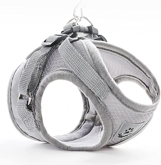 FEimaX Dog Harness and Leash Set for Walking, Soft Mesh Adjustable Easy Control Lightweight Cat Vest Harnesses with Reflective Strips, Escape Proof Small Dogs Cats Vests (Grey, Medium)