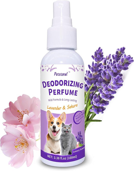 Deodorizing Perfume Spray for Pets, luxury Scent, Long-Lasting Fragrance, 3.38 Fl Oz. (Lavender & Sakaru)