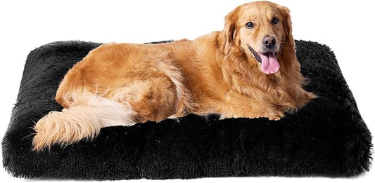 EHEYCIGA Fluffy Dog Crate Bed for Extra Large Dogs, Plush Faux Fur Dog Crate Pad, Calming Anti Anxiety XL Dog Bed for Crate, Washable Soft Warm Dog Crate Mat with Non-Slip Bottom, Black