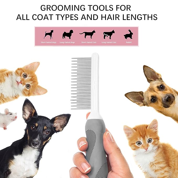 SKYPIA Dog & Cat Combs For Home Grooming Massage Kit – 2-IN-1 Detangler Brush with Massaging Shell Comb For Long & Curly Hair, Removes Knots, Mats and Tangles Pet Hair Remover Soft Dematting and Deshedding For Dog Puppy Rabbit (Blue, 2 Pcs)