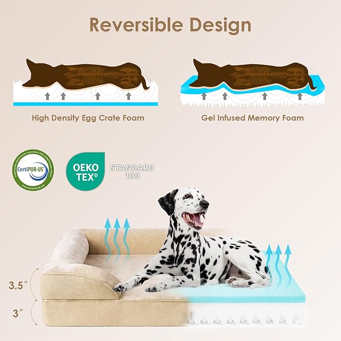 EHEYCIGA Orthopedic Dog Beds for Extra Large Dogs, Waterproof Memory Foam XL Dog Bed with Sides, Non-Slip Bottom and Egg-Crate Foam Big Dog Couch Bed with Washable Removable Cover, Greige