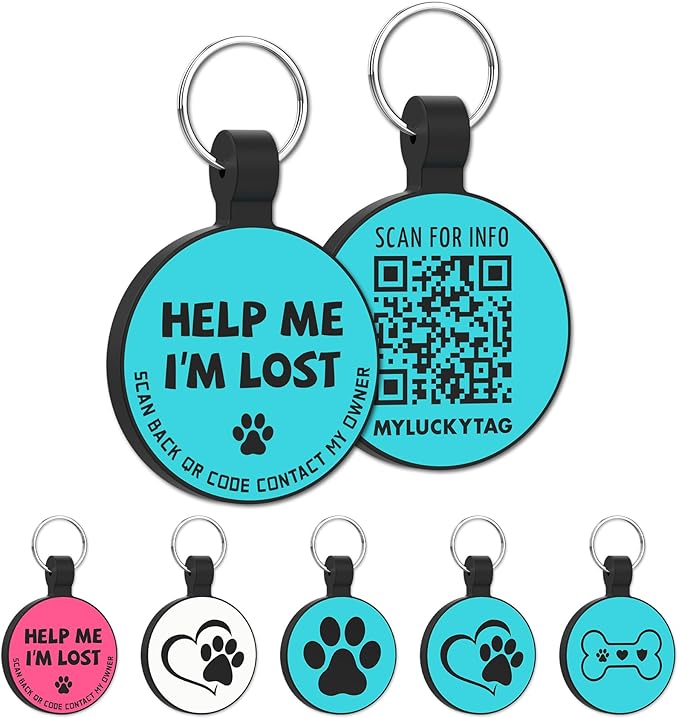 MYLUCKYTAG Silent Silicone QR Code Pet ID Tags Dog Tags - Pet Online Profile - Scan QR Receive Instant Pet Location Alert Email