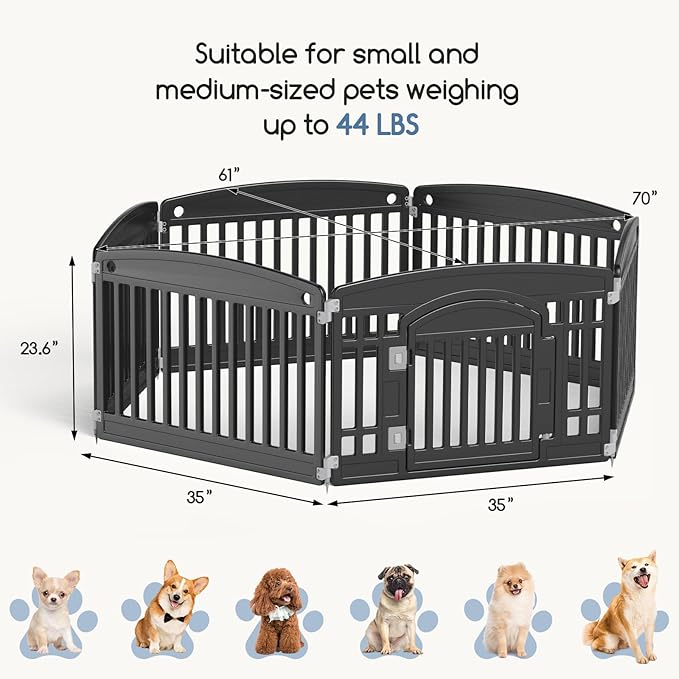 Plastic Dog Playpen | 6-Panel 24" Safe & Secure Indoor/Outdoor Pet Fence | Folding & Portable | 35 x 35 x 24IN, Ideal for Small to Medium Dogs | Easy to Clean (Black)