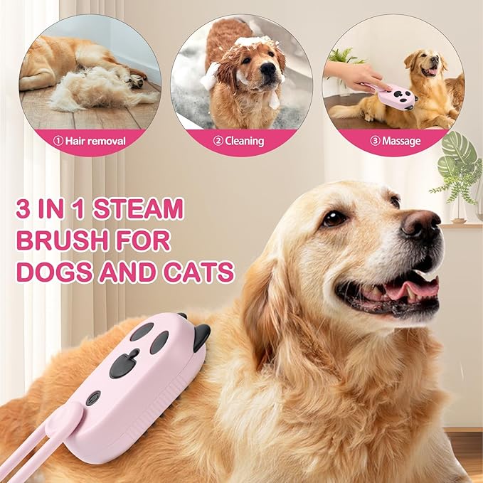 2025-NEW Cat Steam Brush for Shedding, 4 in 1 Brushs with Foldable Handle, Steam Brushs for Cats,Water Brush for Cat, Pet Spray Hair Removal Comb,magic wand for pet hair (pink)