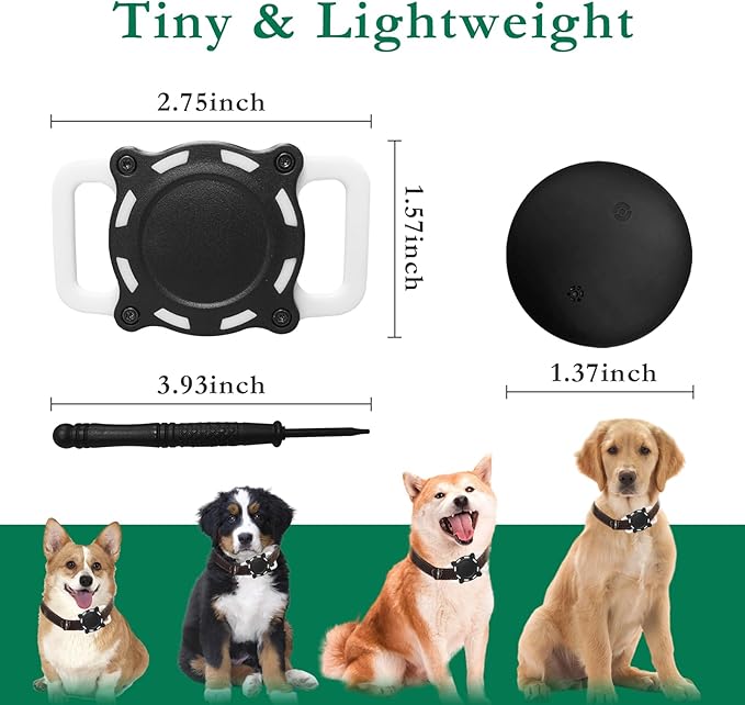 Smart Dog Tracker, Pet Location Tracker with Collar Holder for Dogs, Item Finder MFi Certified, Bluetooth Pet Tracker, No Monthly Fee, Works with iOS Find My (Black and White)