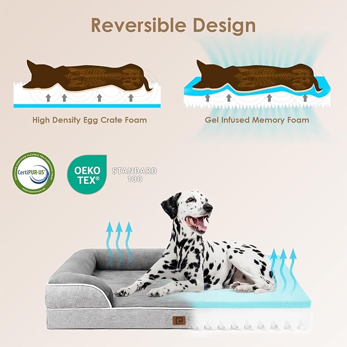 EHEYCIGA Orthopedic Dog Bed for Small Dogs, Waterproof Memory Foam Small Dog Beds with Sides, Non-Slip Bottom and Egg-Crate Foam Medium Dog Couch Bed with Washable Removable Cover, Grey