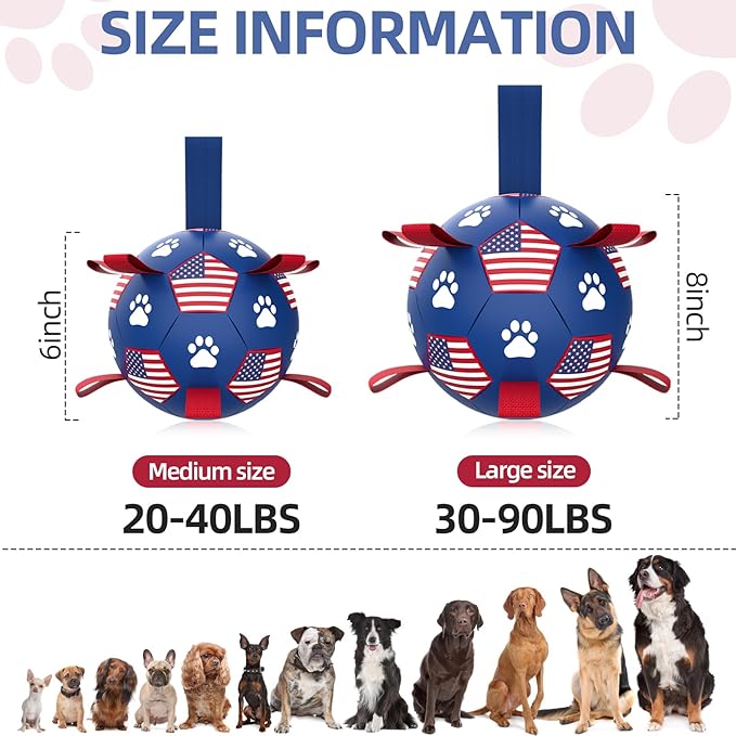 QDAN Dog Toys Soccer Ball with Straps - Durable Dog Balls for Small Medium Dogs, Beach Pool Dog Water Toy, Dog Tug Toys for Tug of War, Puppy Dog Birthday Gifts (6 Inch)