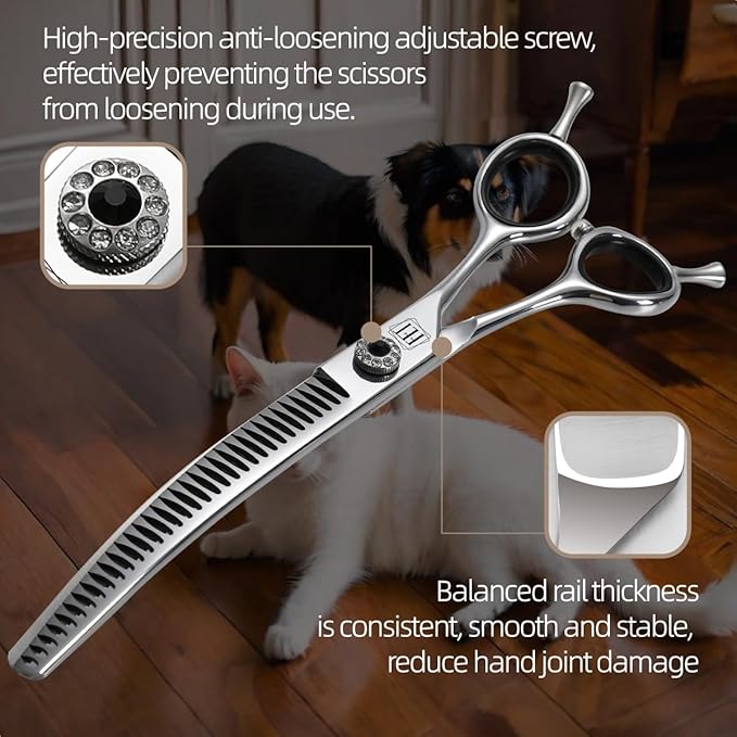Dog Grooming Scissors: 7 inch Pet Curved Chunker Shears Made Of Japanese 440C Advanced Stainless Steel Professional Grooming Scissors for Dogs Cats and Other Pets