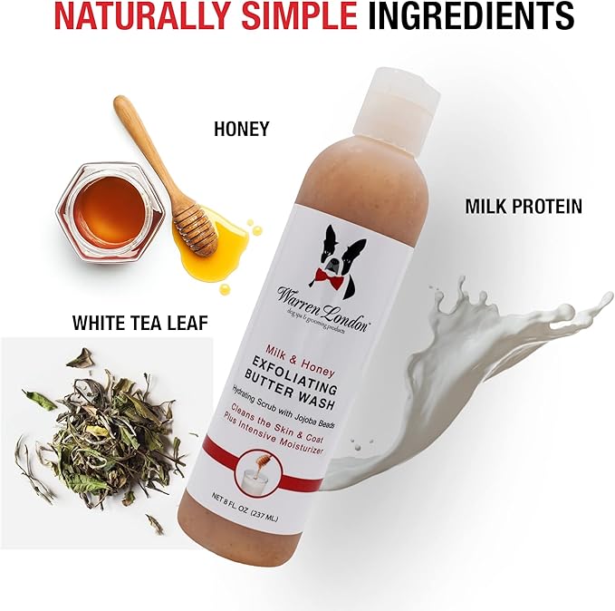 Warren London 8oz Butter Combo - Premium Dog Shampoo & Conditioner - Exfoliating Wash with Fragrant Leave in Conditioner - Detangler and Coat Moisturizer - Milk & Honey w/Guava & Mango