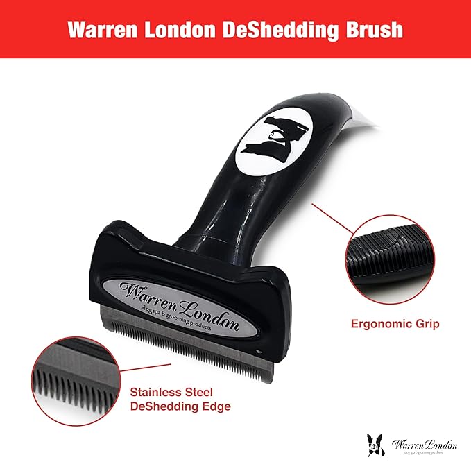 Deshedding Dog Brush by Warren London | Stainless Steel Deshedding Tool | Short Hair - Medium