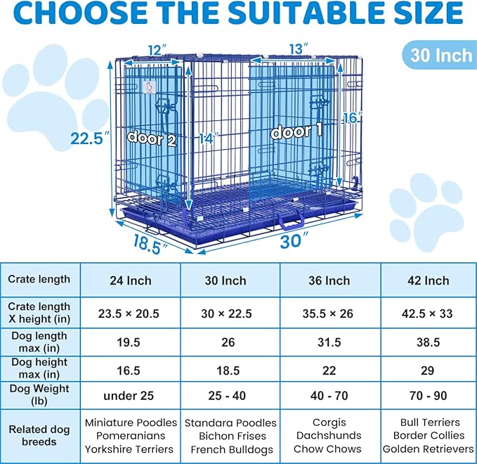 Homey Pet Dog Crates for Medium Dogs, 30 Inch Dog Cage for Small Dogs, Foldable Nano-Coating Metal Wire Small Dog Kennel Indoor with Removable Grid Tray, Double Doors, PINK30+BLUE30+GREEN30 Bundle