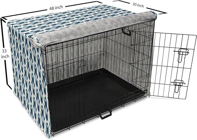 Lunarable Chevron Dog Crate Cover, Stripes Zigzags and Other Geometrical Shapes Pastel Colored Pattern, Easy to Use Pet Kennel Cover for Medium Large Dogs, 48 Inch, Mint Navy Blue Pale Blue