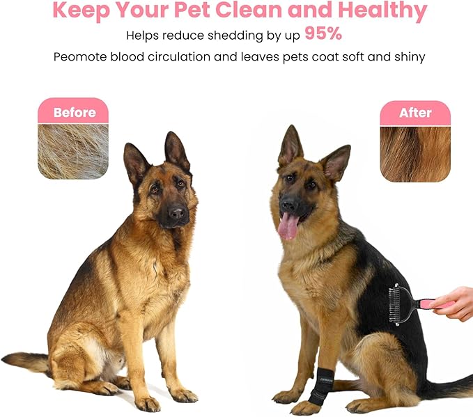 Pet Grooming Tool- 2 Sided Undercoat Rake for Dogs &Cats-Safe and Effective Dematting Comb for Mats&Tangles Removing (Pink)