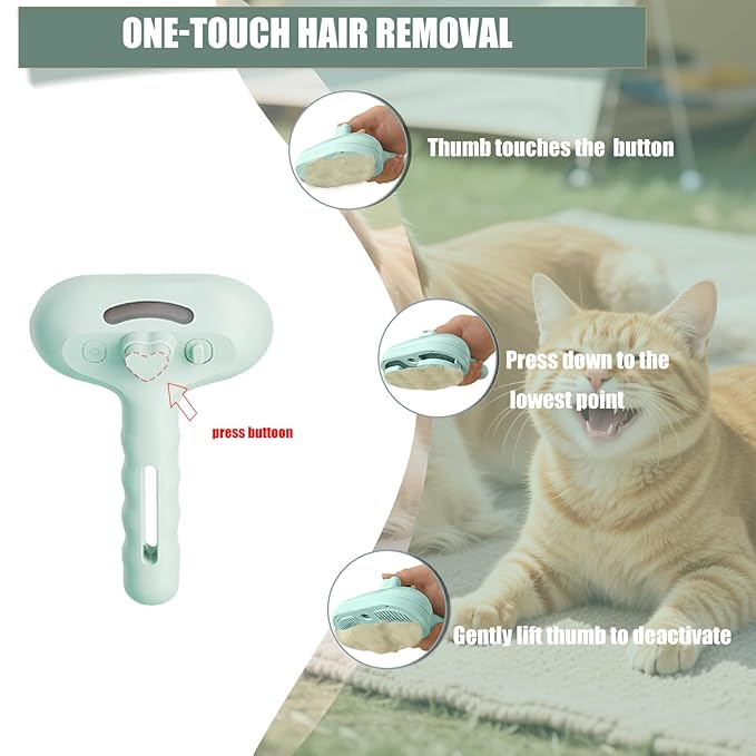 3 - in - 1 Pet Steam Brush for Cats & Dogs - Suitable for All Hair Types! One - Click Spray; Comfortable Massage; Superior Deshedding & Skin Care; Quiet Operation at ≤36dB (Green)