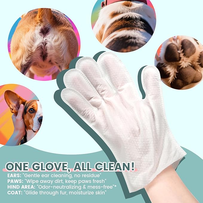 50 Pet Glove Wipes for Paws and Butt Large Puppy Wipes for Dogs Face and Body Dog Wipes Cleaning Deodorizing Cat Wipes Cleaning Fur and Butt Doggie Wipes Doggy Wipes Bum Dog Ear Wipes