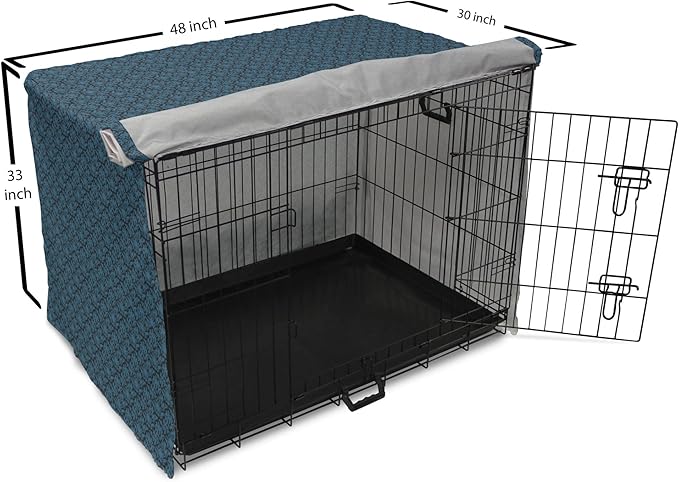 Lunarable Damask Blue Dog Crate Cover, Repetition with Rococo Inspired Royal Style Ornamental Pattern, Easy to Use Pet Kennel Cover for Medium Large Dogs, 48 Inch, Dark Grey and Turquoise