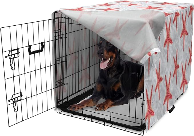 Lunarable Starfish Dog Crate Cover, Tropical Ocean with Sea Bubbles on Wavy Spiral Backdrop, Easy to Use Pet Kennel Cover for Medium Large Dogs, 42 Inch, Dark Coral Salmon