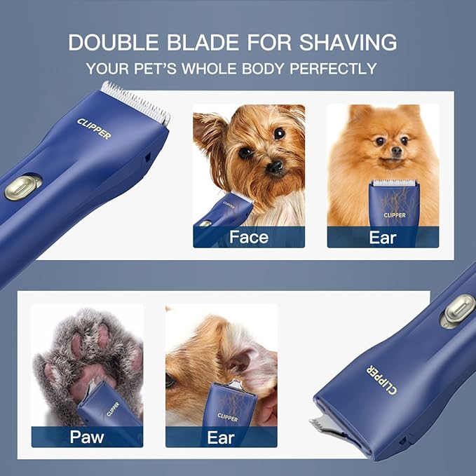 Handy & Powerful Long Lasting Pet Electric Hair Trimmer Kits Waterproof Cordless Rechargeable Grooming Shavers for Small Dogs and Cats