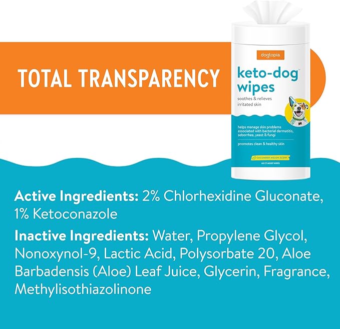 Keto Dog Wipes for Pets (60ct) | Soothing and Convenient Wipes for Pets’ Irritated Skin | Relief for Skin Problems in Dogs