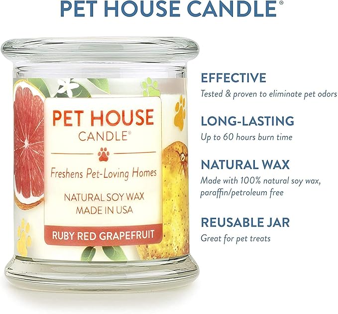 Pet House 9 oz Ruby Red Grapefruit Scented Pet Odor Candle, Clean Burning, Long Lasting, Plant Based Spring, Summer Scented Soy Candles, 60 Hour Burn Time, Pack of 2