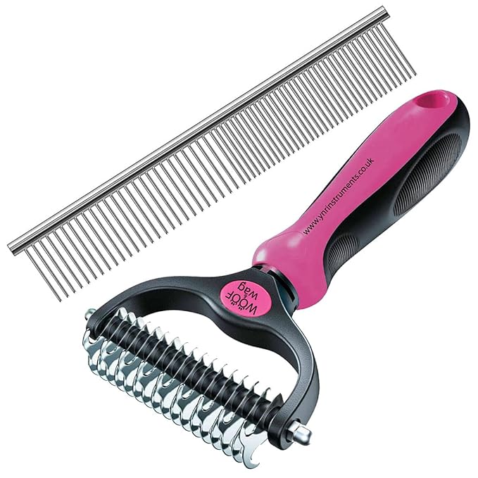 YNR Dog Dematting Comb Grooming Tool Kit, 2 Sided Professional Deshedding Comb Undercoat Rake to Remove Loose Knots, Mats, Tangles Hairs Fits for Pets, Dogs, Cats, Horses and Rabbits