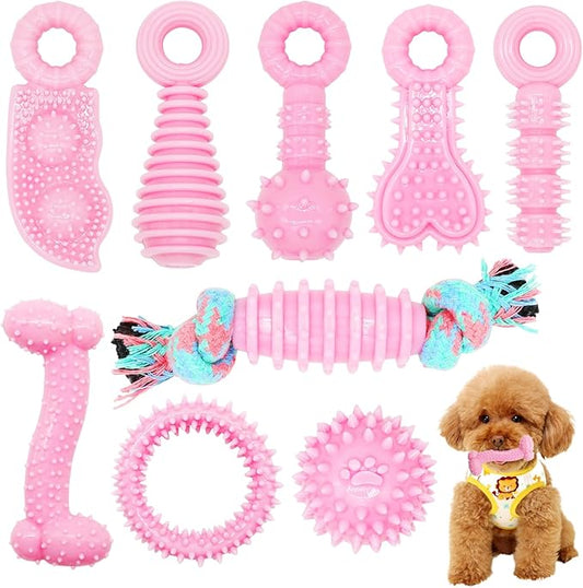 Puppy Toys, 9 Pack Puppy Chew Toys for Teething, Cute Pink Small Dog Toys, Puppy Teething Toys for Puppies, Soft Durable Interactive Dog Chew Toys for Puppy to Small Dogs