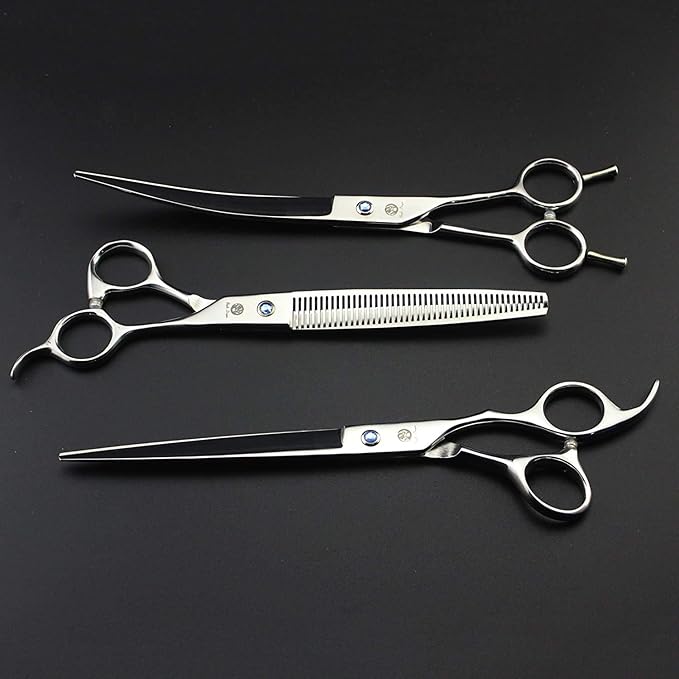 Purple Dragon 8.0 inch Dog Hair Cutting, Curved and Thinning Scissor Shears Pet Grooming Tool Kit