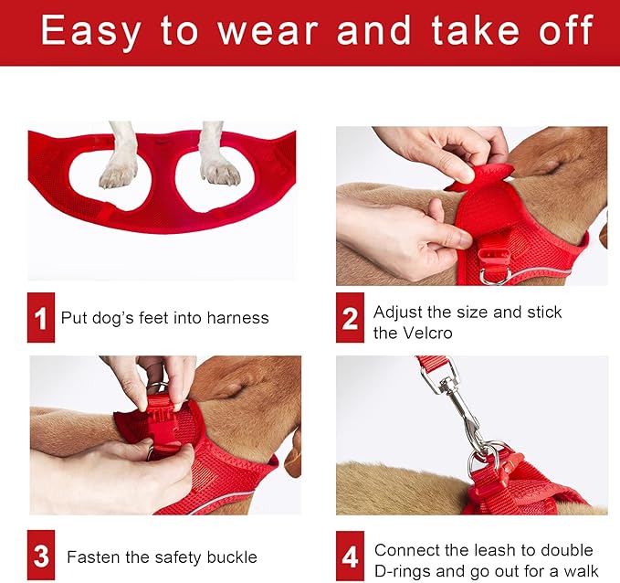 TwoEar Dog Vest Harness Reflective, No-Pull Pet Harness Easy Control with Breathable Mesh, Soft Puppy Step-in Harness No-Choke for Outdoor Walking, Training for Medium Dogs(M, Red)…