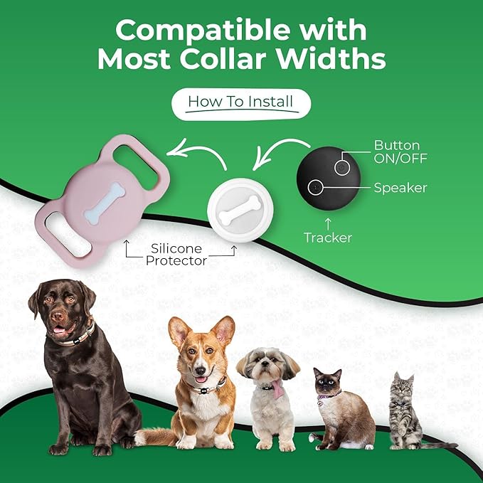 Smart Pet Tracker, Dog Tracker with Collar Holder, Smart Tag for Seamless Location Tracking, Work with Find My, Not GPS Tracker (Pink)